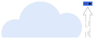 Bulut hesaplama, veri depolama, video akışı, bilgi paylaşımı, teknoloji altyapısı, internet hizmetleri. Bir bulut sembolü, HD video simgesi ve ok veri yüklemesi. Bulut hesaplama ve veri