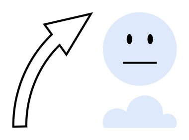 Büyüme, ilerleme, duygular, karar verme, kavramlar ve gelişim. Yukarı doğru, nötr bir yüz ve bulutla eşleştirilmiş bir ok. Asgari tasarım unsurları kullanılarak büyüme ve ilerleme iyonu