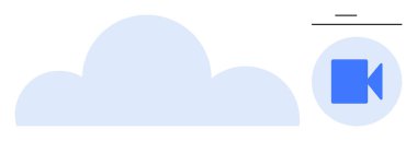 Veri depolama, video yayınlama, bulut hesaplama, çevrimiçi bağlantı, dijital hizmetler, sanal toplantılar. Video kamera sembollü büyük bir bulut simgesi. Veri depolama ve video akışı kavramı