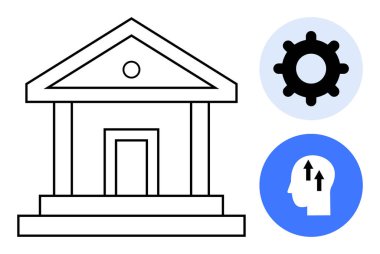 Hükümet sembolü. İkonların büyümesi ve yenilikleri ile hükümet yapısı. Hükümetin politika, yönetim, yenilik ve kalkınma konularındaki önemi. Eğitim, teknoloji ve politika reformu için uygundur