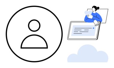 Kullanıcı doğrulaması. Doğrulama ve güvenli girişler için profil simgesi ve dijital etkileşim unsurlarına sahip kullanıcı doğrulaması. Uygulamalar, güvenlik, teknoloji için kullanıcı kimlik denetimi kavramı, çevrimiçi