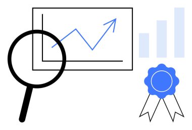 İş büyümesi konsepti. Veri analiz araçları, büyüme grafiği ve sertifika ile iş başarısı. İş görüşleri, değerlendirme süreçleri ve hedef başarı. Strateji ve finansman için uygun