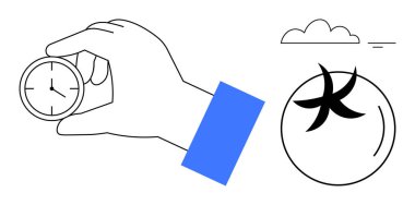 Zaman yönetimi. Kronometrenin zaman yönetimi ve verimliliği. Modern tasarım domates ve bulut sembolleri. Üretim, tarım, aşçılık, yaşam tarzı ve minimalizm projeleri için