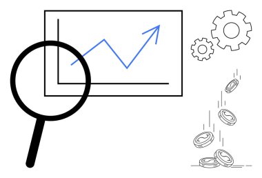 İş analizi, finansal büyüme, performans değerlendirmesi, ekonomik trendler, yatırım planlaması, verimlilik. Büyüteç, harita, dişliler. İş analizi ve finansal büyüme kavramı