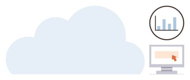 Bulut depolama, veri analizi, web yönetimi, dijital iletişim, çevrimiçi hizmetler, uzaktan erişim. Veri tablosu ve bilgisayar ekranı olan büyük bir bulut. Bulut depolama ve veri analizleri