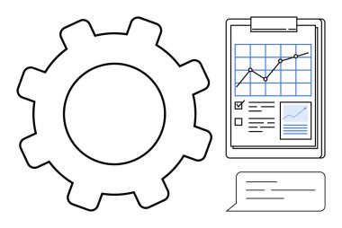 İş planlaması, veri analizi, performans takibi, iş akışı optimizasyonu, strateji geliştirme, iletişim. Gear, çizelge çizelgesi konuşma baloncuğu ile çizelge. Veri analizi