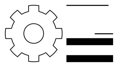 Yatay çizgilerin yanında mekanik teçhizat ve dikdörtgenler ayarı, yapılandırmayı, süreci, optimizasyonu, yapıyı, iş akışını ve yönetimi sembolize eder. Sistem kurulumu kavramları için ideal