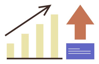 İş büyümesi, veri analizleri, ilerleme izleme, mali başarı, performans artışı, ekonomik eğilimler. Bir ok ve yukarı doğru kırmızı bir ok ile çizilmiş bir çizgi. İş büyümesi ve veri analizleri