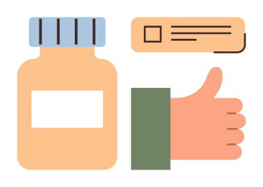 Eczane, sağlık, ilaç güvenliği, reçeteli onay, sağlık hizmetleri, tıbba güven. İlaç şişesi, reçete makbuzu ve onay jesti. Eczane ve sağlık hizmetleri onayı