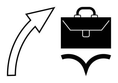 İş büyümesi, kariyer ilerlemesi, girişimcilik, başarı stratejileri, finansal yatırım, hedef başarı. Kara ok, evrak çantası simgesi ve soyut sembol gösteriyor. İş büyümesi