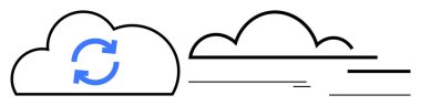 İki minimalist bulut görseli, birinde mavi senkronizasyon oku, diğerinde ise aerodinamik hareketi temsil ediyor. Bulut teknolojisi, veri paylaşımı, internet depolama, dosya eşleştirmesi için ideal