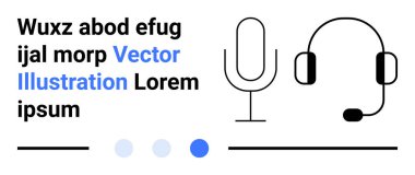 Metin elementli mikrofon ve kulaklık, ses odaklı iletişim araçlarını vurguluyor. Podcast, destek, yayın, kayıt, öğretim, ses markalaşması, basit iniş sayfası için ideal