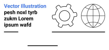 Küresel ağ, teknoloji çözümleri, mühendislik, dijital bağlantı, eğitim, yaratıcılık. Siyah dişli ve yer tutucu yazılı küre. Küresel ağ ve teknoloji çözümleri kavramı