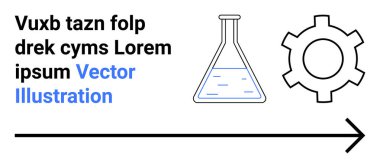 Matara tutan sıvı, mekaniği temsil eden dişli tekerlek, ileri hareketi sembolize eden ok ve düzenlenebilir metin. Bilim, mühendislik, ilerleme, iş akışı, yenilik işi için ideal basit