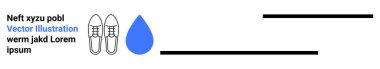 Markalaşma, görsel iletişim, bilgi grafikleri, tabela, ürün tasarımı, eğitim. Özellikleri özetlenmiş ayakkabılar, mavi damlacık ve yer tutucu metin. Markalaşma ve görsel iletişim konsepti