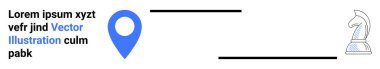 Navigasyon, strateji, karar verme, konum hizmetleri, konumlandırma, planlama. Metnin yanında mavi bir harita iğnesi ve bir satranç şövalyesi. Yönlendirme ve strateji konum ve planlama yoluyla gösterilmiştir