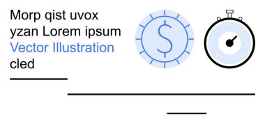 Zaman yönetimi, finansal planlama, iş verimliliği, programlama, verimlilik araçları, maliyet analizi. Dairesel dolar sembolü ve bir kronometre. Zaman yönetimi ve finansal planlama kavramı