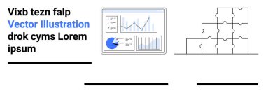 Analitik gösterge paneli, grafikler, pasta grafiği, bulmaca parçaları. Veri analizi için ideal, takım çalışması, dijital strateji, problem çözme, organizasyon, işbirliği basit iniş sayfası
