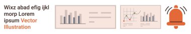 İş analizi, veri yönetimi, finansal trendler, tebligatlar, dijital raporlama, teknoloji. Kırmızı alarm zilli bar ve hat çizelgeleri. İş analizi ve veri yönetimi görsel