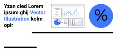 Pasta grafiği, grafikler ve yüzde sembollü grafik paneli. Analiz, raporlama, veri görselleştirme, iş görüşleri, finansal ölçüler, eğitim sade iniş sayfası için ideal