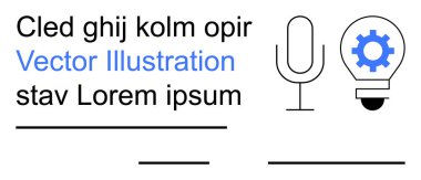 Teknoloji, iletişim, yenilik, yaratıcı çözümler, yapay zeka, ses tanıma. Mikrofon çizgisi ve dişli bir ampul. İletişim ve yenilik