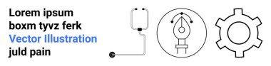 Yer tutucu metin, dairesel çerçeve içinde kalem araç simgesi ve bir dişli sembolü içeren metin bloğu. Tasarım süreci, yaratıcılık, gelişme, verimlilik, takım çalışması, öğrenme ve basit iniş sayfası için ideal