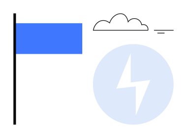 Enerji konsepti. Mavi bayrak, yıldırım ve bulut enerjisi, hava durumu ve çevre konuları. Enerji çözümleri ve sürdürülebilirlik. Yenilenebilir enerji, iklim ve tasarım projeleri için