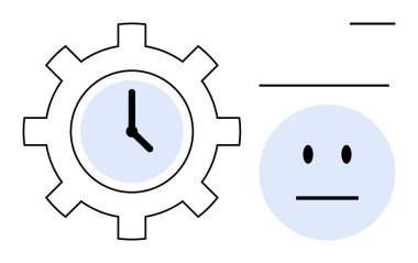 Zaman yönetimi, iş akışı, verimlilik, verimlilik, duygusal istikrar, zihinsel odaklanma. İçerideki saat ve nötr yüz simgesi. Zaman yönetimi ve verimlilik