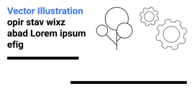 Teknoloji, takım çalışması, yaratıcılık, kutlama, süreç tasarımı, yenilik. Metin elementli soyut balonlar ve vitesler. Yenilik ve yaratıcılık için teknoloji ve takım çalışması kavramı vurgulandı