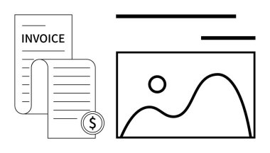 Fatura sistemleri, muhasebe hizmetleri, finansal belgeler, veri örgütü, ödeme süreçleri, iş operasyonları. Bir dolar sembollü fatura ve çizelge. Fatura sistemleri ve mali