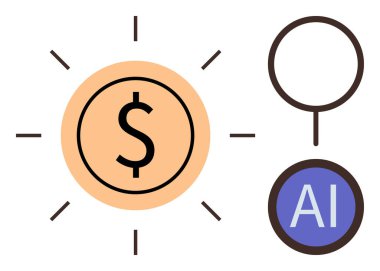 Finansal büyüme, yapay zeka, yatırım analizi, teknoloji yeniliği, otomasyon, iş anlayışı. Dolar sembolü ve yapay zeka simgesi. Finansal büyüme ve yapay zeka kavramı
