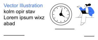 Zaman yönetimi, verimlilik arttırma, teslim tarihleri, iş örgütü, uzaktan çalışma, verimlilik. Bir saat ve dizüstü bilgisayarda çalışan biri. Zaman yönetimi ve verimlilik artırıcı görsel