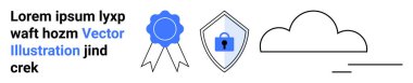 Veri güvenliği, siber güvenlik, dijital koruma, sertifika, bulut depolama, çevrimiçi hizmetler. Rozet, kalkan ve bulut simgesi. Siber güvenlik ve veri güvenliği temasıName