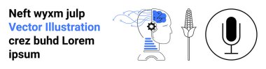 Al, beyin bilimi, tarım, teknoloji, iletişim, yenilik. İnsan profili, dişliler, dalgalar, mısır ve mikrofon. Yenilik ve araştırma için yapay zeka ve beyin bilimi kavramı görsel