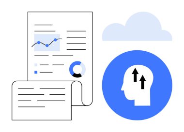 Belgeler, grafikler ve beyin sembolü ile veri analizi. Veri, iş zekası, bulut hesaplama ve dijital endüstrilerde karar verme için anahtardır. Analiz, yapay zeka ve iş için mükemmel.