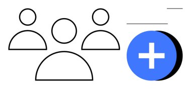 Kullanıcı yönetimi kavramı. İnsanların ana hatları ve ekleme simgesi olan kullanıcı yönetimi. Kullanıcı yönetim araçları, takım oluşturma, hesap kurulumu, işbirliği, dijital sistemler