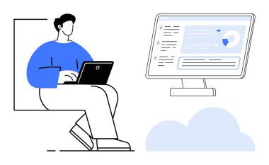 İş analizleri, bulut depolama, veri güvenliği, online araştırma, işyeri verimliliği, uzaktan çalışma. Bilgisayarı ekran analizlerinin yakınında olan biri. İş analizleri ve bulut depolama kavramı