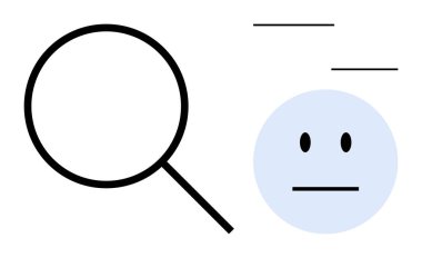 Veri analizi, kimlik kontrolü, yüz tanıma, gözlem, bilgi keşfi, minimalizm. Tarafsız bir yüzün yanında büyüteç. Veri analizi ve kimlik denetimi kavramı