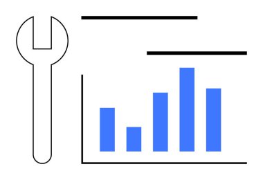 Üzerinde mavi çizgiler ve siyah çizgiler olan bir bar çizelgesinin yanına geç. Teknoloji, analitik, veri işleme, onarım, iyileştirme, iş büyümesi ve optimizasyon için ideal. Basit düz metafor