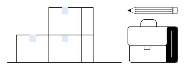 Lojistik, nakliye, ofis organizasyonu, kırtasiye malzemeleri, iş aletleri, asgari tasarım. Yığılmış kutular, dolma kalem. Lojistik ve ofis organizasyonu kavramsal görseller