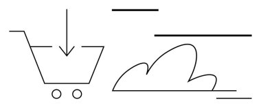 E-ticaret, online alışveriş, bulut bilgisayarı, dijital depolama, internet hizmetleri, teknoloji. Üzerinde ok ve bulut simgesi olan bir alışveriş arabası. E-ticaret ve online alışveriş kavramı