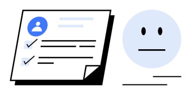 Çevrimiçi güvenlik, kimlik yönetimi, profil doğrulama, hesap kurulumu, dijital veriler, kişisel bilgiler. Kontrol listesi ve soyut yüzü olan bir kullanıcı profili. Dijital kimlik ve çevrimiçi