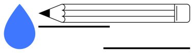 Tasarım, yaratıcılık, sanat, eğitim, minimalizm, su koruma. Mavi su ikonu, kalem ve düz çizgilerin yanında. Minimalist elementler kullanarak yaratıcılık ve tasarım