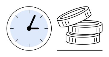 Zaman yönetimi, finansal planlama, tasarruf, verimlilik, kaynak tahsisi, karar verme. Dairesel saat ve istiflenmiş paralar. Zaman yönetimi ve finansal planlama kavramı