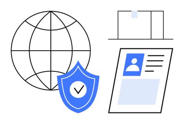 Kimlik doğrulaması. Dijital koruma, bir küreyi, kene ile kalkan ve kimlik kartı tasarımını birleştirir. Kimlik doğrulaması siber güvenlik ve veri doğrulama sistemlerini destekler. Mükemmel.