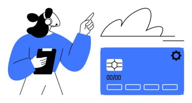 Çevrimiçi güvenlik, dijital işlemler, bulut hesaplama, fintech, sanal bankacılık, dijital hizmetler. Kredi kartıyla bulutu işaret eden biri. Çevrimiçi güvenlik ve dijital işlem kavramı