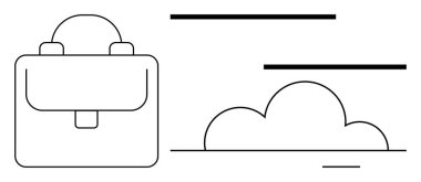 Soldaki evrak çantasında bulut desenleri ve doğrusal elementler, iş-yaşam dengesini, bulut hesaplamasını veya iş kavramlarını temsil ediyor. Dijital araçlar, kariyer, depolama, seyahat, hareketlilik için ideal