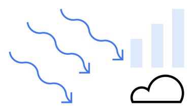 Veri akışı kavramı. Soyut oklar veri transferi bir bulut, veri yönetimi, bulut hesaplama ve analize. Teknoloji, analitik, bilişim, iş ve ağ için