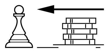 Satranç ve strateji kavramı. Satranç piyonu stratejik düşünce bozukluklar ve ok istikametinin yanında. Satranç, finans, karar verme, ilerleme ve planlama metaforu. İş için ideal