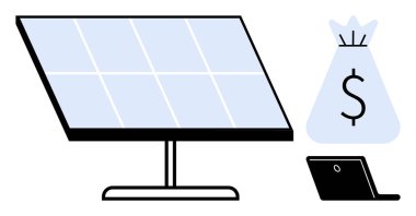 Yenilenebilir enerji yardımları, finansal tasarruflar, sürdürülebilirlik, yeşil teknoloji, yatırım fırsatları, eko-dostluk ve enerji verimliliğini vurgulayan güneş paneli